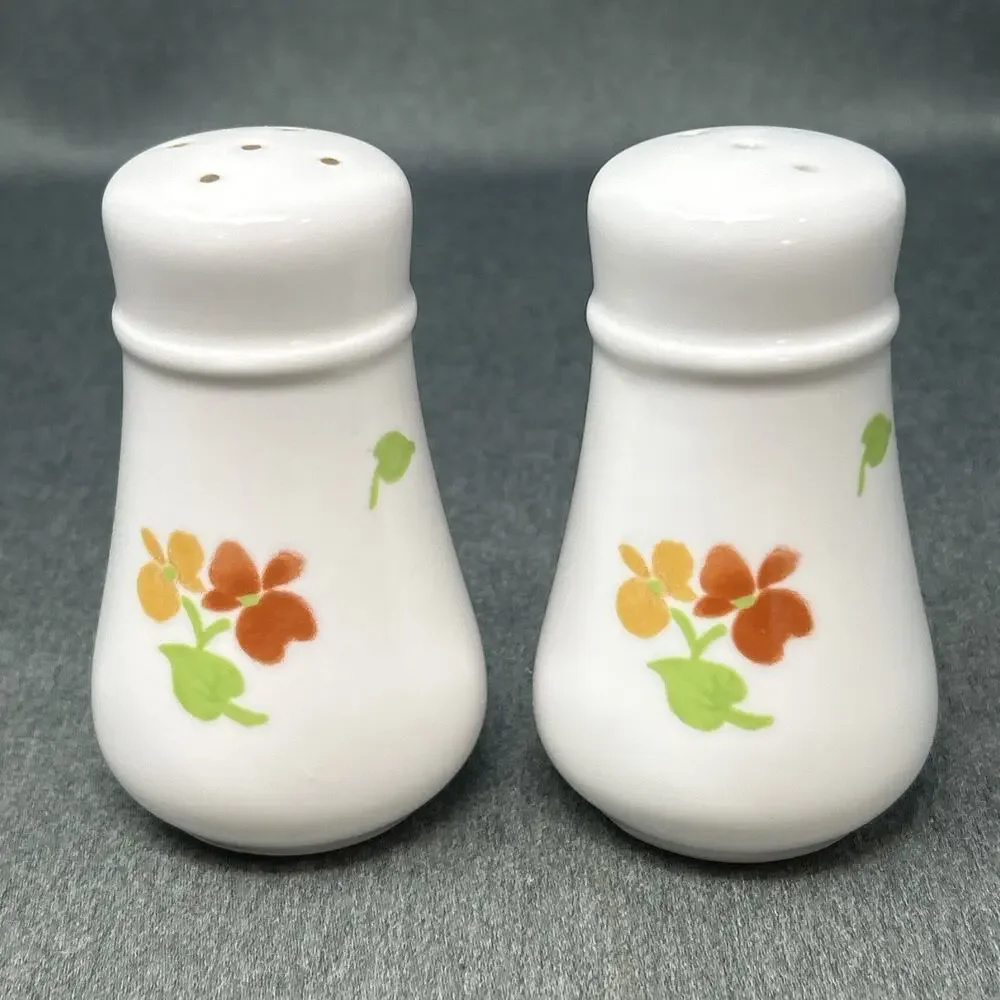 Vintage Noritake Japan Flower Power Salt and Pepper Shakers Milk Glass Orange